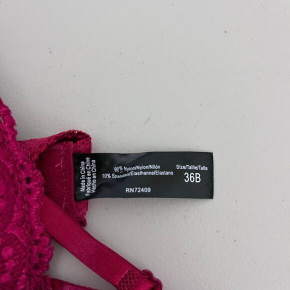 Rene Rofe Push Up Padded‎ Bra Womens 36B Cherry Red Maroon Burgundy Lace NWT - Picture 4 of 4